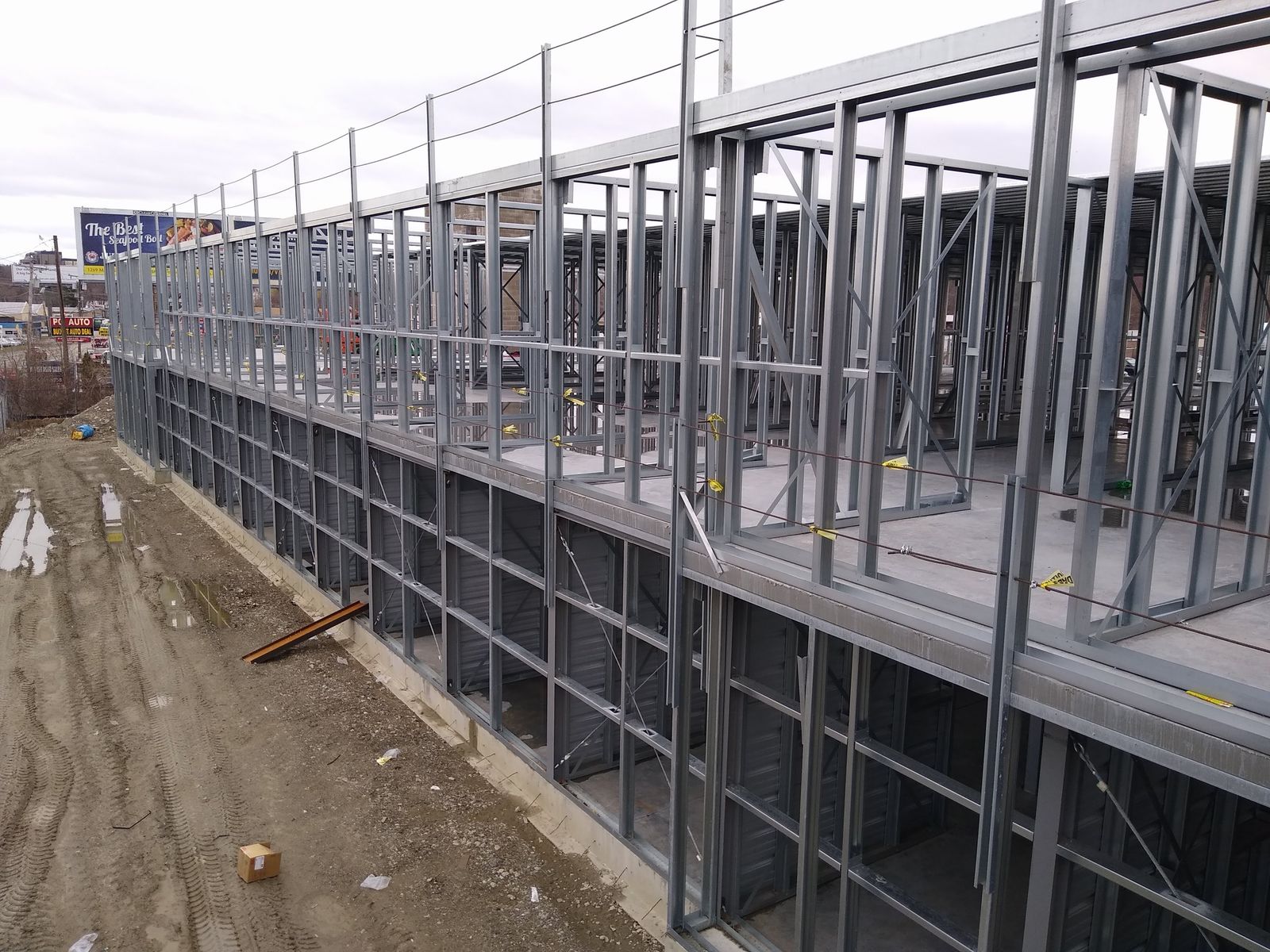 Two-story building framed in light-gauge steel studs